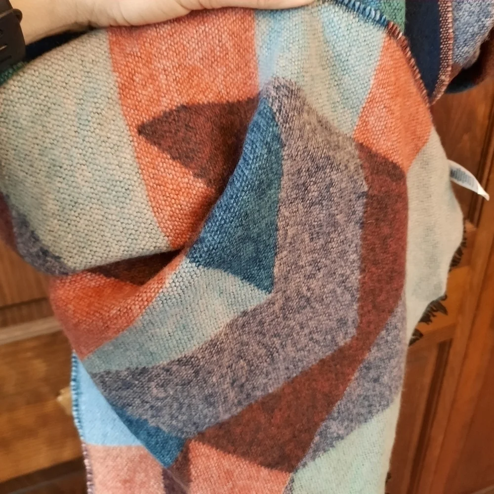 14th & Union oversized blue orange geometric pattern long knit scarf